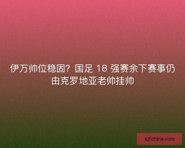 伊万帅位稳固？国足 18 强赛余下赛事仍由克罗地亚老帅挂帅