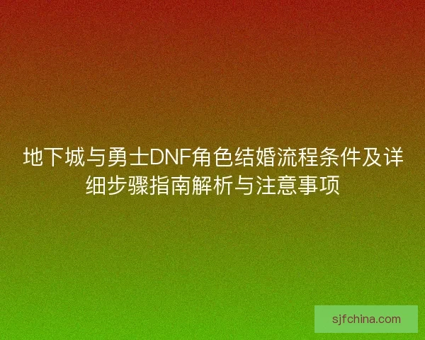 地下城与勇士DNF角色结婚流程条件及详细步骤指南解析与注意事项